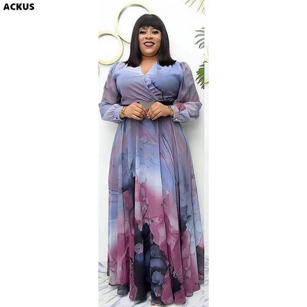 

plus size dresses ackus women dress print v-neck loose a-line long ladies vintage elegant maxi party vestidos autumn clothing