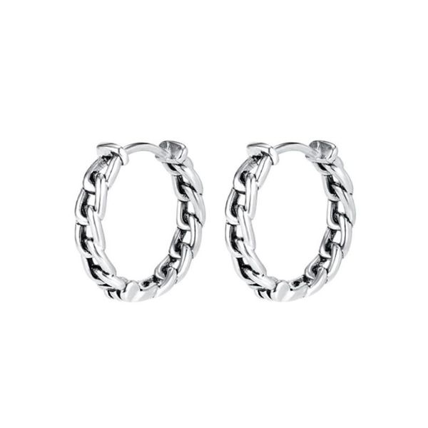

hoop & huggie stainless steel cuban chain link men punk rock earrings jewelry gift for him, Golden;silver