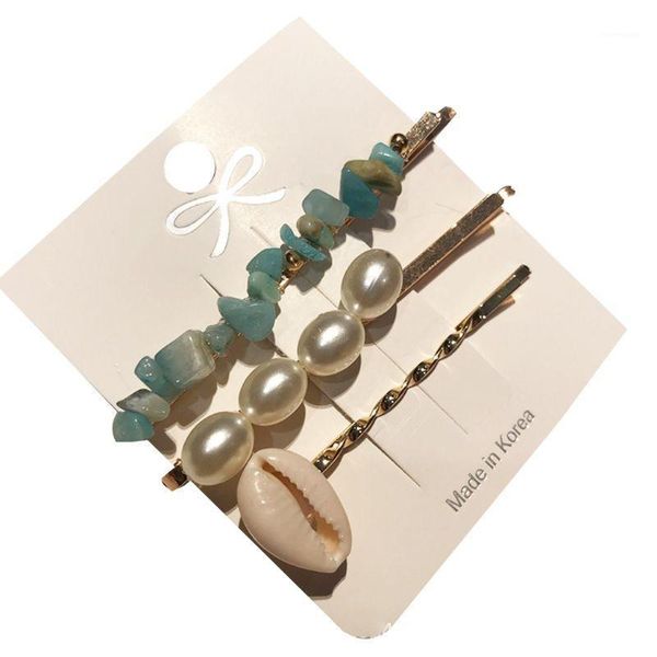 

3pcs/set baroque ocean style women hair clip candy color irregular resin stone hairpin seashell faux pearl beaded accessory1