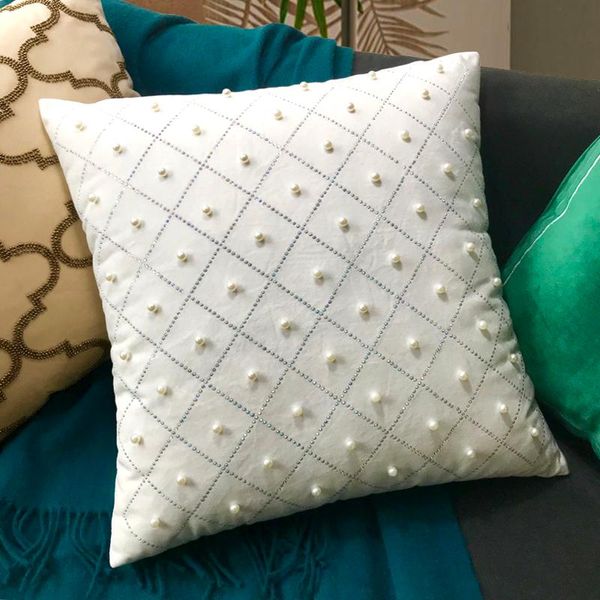 

cushion cover decorative pillow case modern white pearl embroidery shiny luxury art coussin home store room sofa deco cushion/decorative