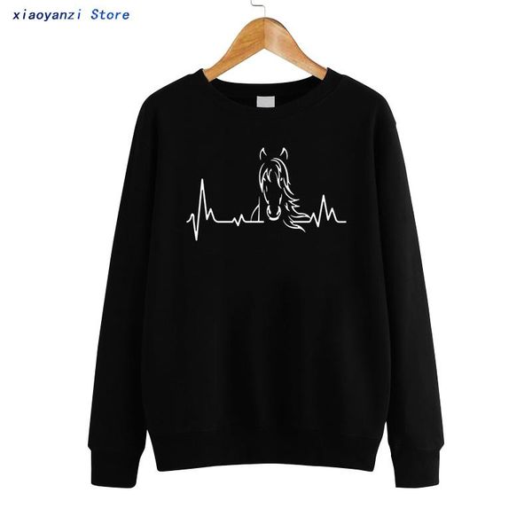 

women's hoodies & sweatshirts women girl heartbeat of horse style lady cotton cute riding woman female pullovers ot-606, Black
