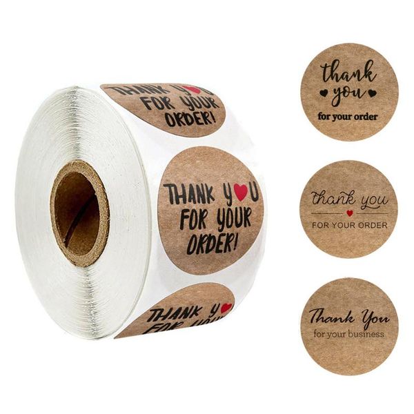 

gift wrap 500pcs/roll kraft paper "thank you for your order" vintage stickers package seal labels supporting business stationery