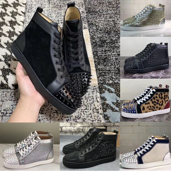

2021 red bottoms shoes men women studded spikes platform sneakers vintage genuine leather casual rivet sneaker, Black