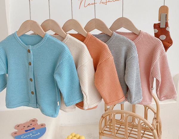 Bebê outerwear novo tecido Cardigans casacos cor de doces queda 2021 Últimas roupas boutique 0-4t crianças meninos meninas meninas mangas compridas tops All-Match