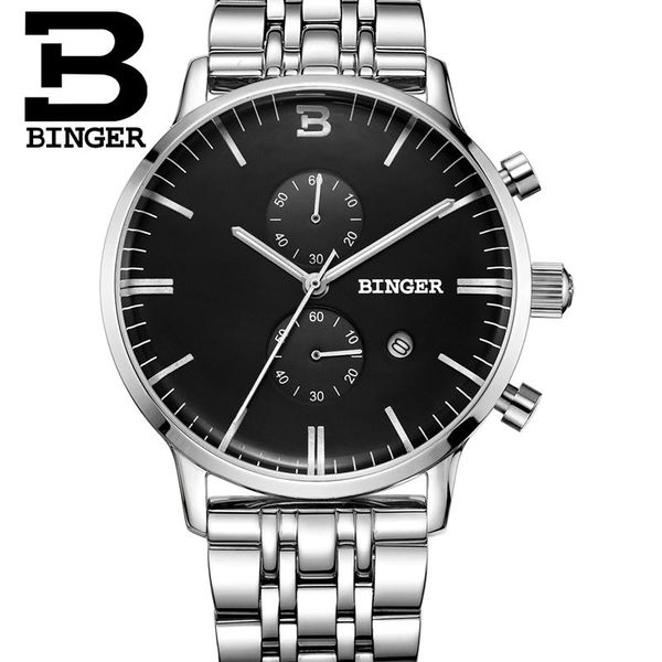 

wristwatches business watch 2021 men sports chronograph watches 30 m waterproof quartz binger, Slivery;brown