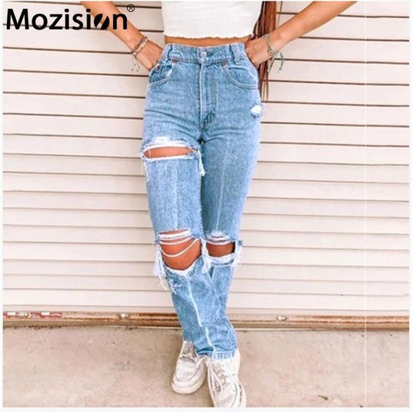 

mozision hollow out straight jeans women high waist casual hop hip trousers ladies 2021 spring denim pants fashion women's, Blue