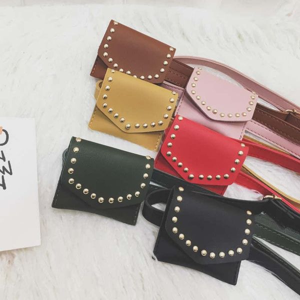 

backpacks children girls faux leather cute waist packs square shape rivet fanny pack fashion bum belt bag