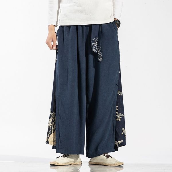 

chinese style tang suit men linen cotton kung fu loose japanese kimono pants wide leg trousers male bottom kung fu pants 10835, Red