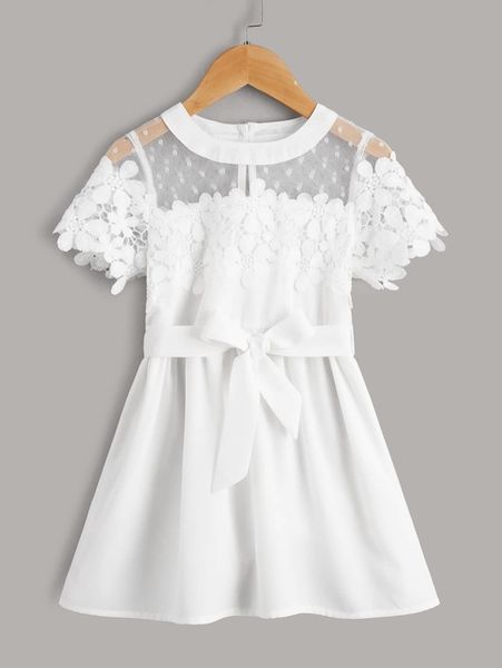 

toddler girls guipure lace insert polka dot mesh belted dress she, Red;yellow