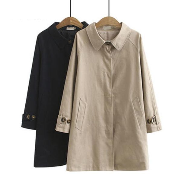 

women's trench coats oversized loose overcoat autumn winter mid-long casual ladies abrigos comfortable solid color lapel windbreaker l3, Tan;black