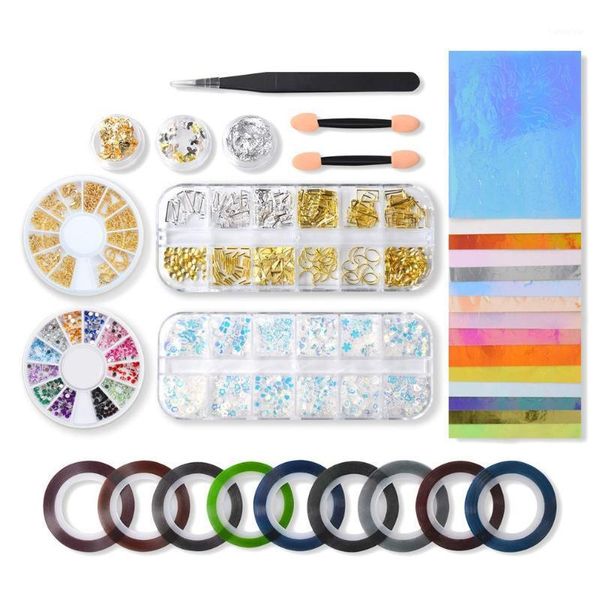 

pine nail art supplies decorations set rhinestones metal nails supply studs foil diy painting1, Silver;gold