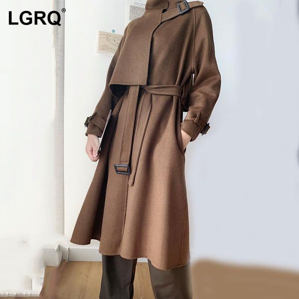 

women's wool & blends [lgrq] black arrival warm lace loose fit woolen coat parkas long sleeve women fashion tide autumn winter 2021 19d