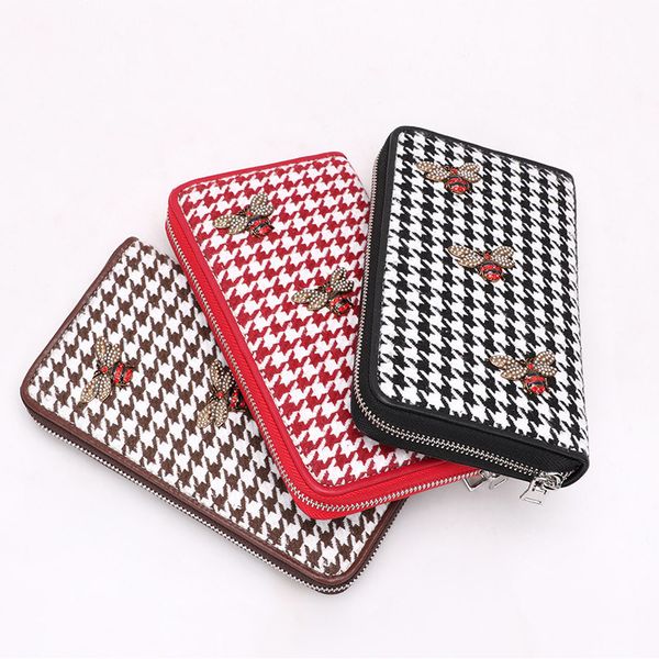 

wallet women's fashion niche zipper bee lattice long temperament handbag women, Red;black