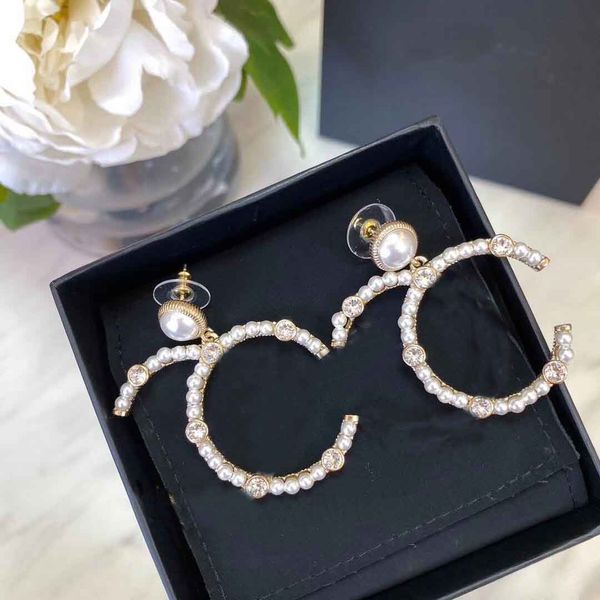 

2021 luxury quality drop earring with diamond and white pearl for women wedding jewelry gift have box stamp ps4064, Golden