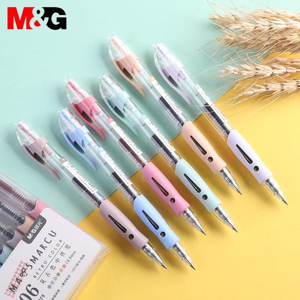 

gel pens m&g 6 colors retractable pen retro 0.5mm ink rollerball office school supplies stationery set