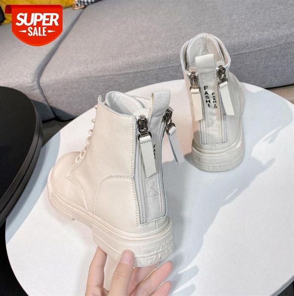 

martin boots female british style, thinner and taller leather ankle plus velvet all-match white #qi8c