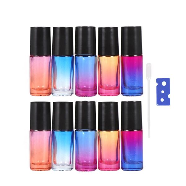 

storage bottles & jars 1 set of 10pcs 5ml roll-on kit with 1pc bottle opener straw glass roller balls gradient k
