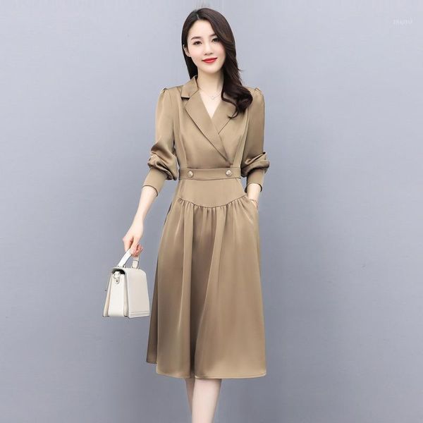 

two piece dress 2021 spring and summer acetate satin suit women's medium length large size slim high end european goods, White