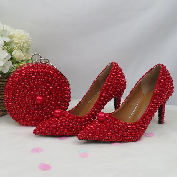 

loveincrystal red pearl women wedding shoes bride thin heel ladies banquet dress female party pointed toe high heels, Black