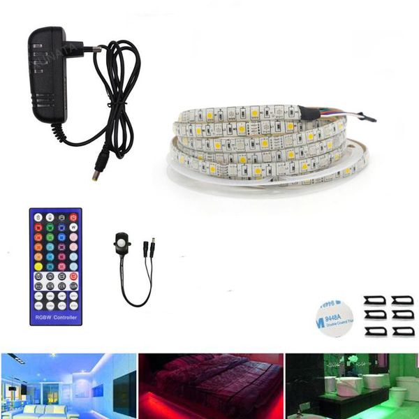 

motion sensor led under cabinet lamp smd rgbw rgb+ww flexible bed strip stairs bedroom washroom night light strips