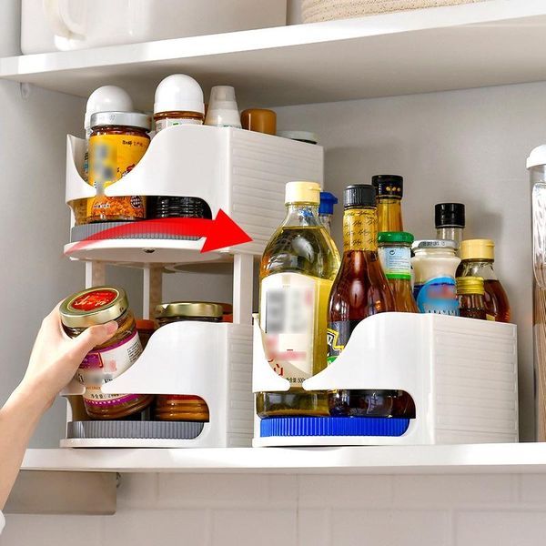 

double roller rotating storage box kitchen refrigerator beverage beer rack roto caddy swivel organizer bottles & jars