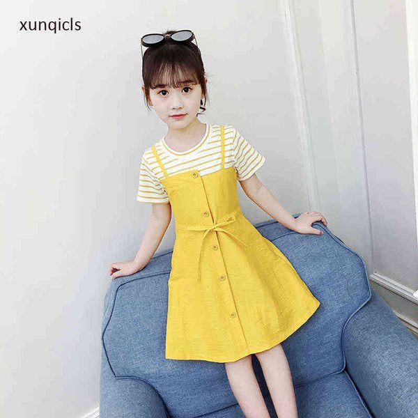 Neue Baby Mädchen Kleid Sommer Teenager Mädchen Prinzessin Kleider Gestreiften Gelb Vestidos Kinder Mädchen Kleidung G1129