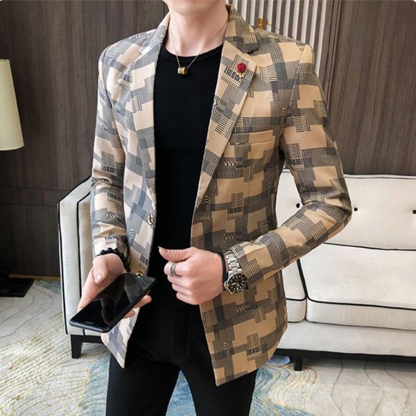 

men's suits & blazers 2021 plaid suit blazer jacket coats men korean casual slim club stage singer dress prom 3xl, White;black