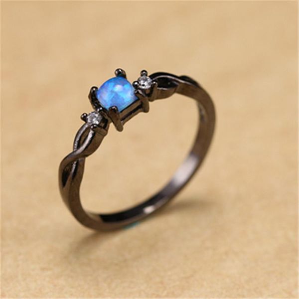 

wedding rings silver ring classic delicate temperament women's print inlaid square opal hand jewelry, Slivery;golden