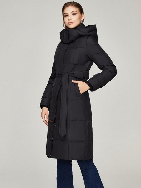 

jazzevar zipper front self belted hooded winter coat x6su#, Black