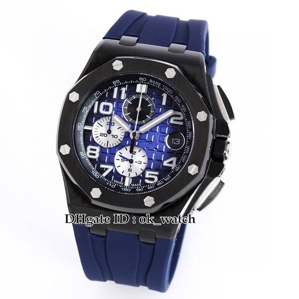 

43mm vk quartz chronograph mens watch blue dial pvd black steel case blue rubber strap gents sports watches 6 colors, Slivery;brown