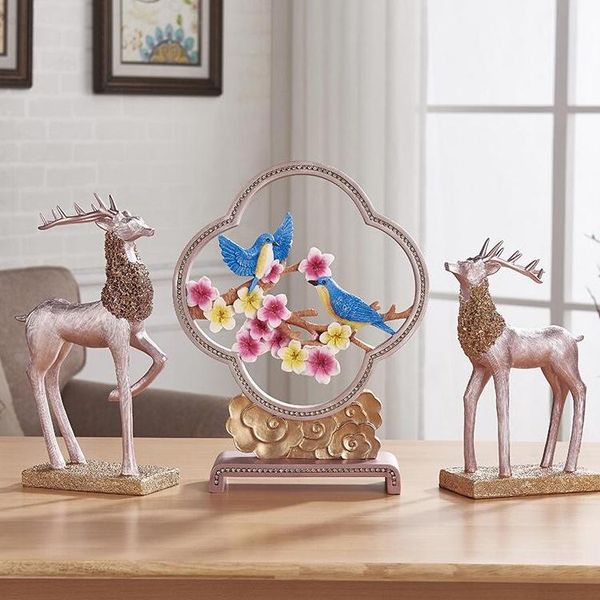

accessories three-piece set living room wine cabinet decorations couple ornaments elk resin crafts gifts wall clocks