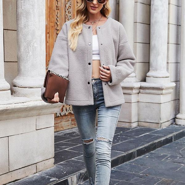 

women's jackets 2021 autumn winter lambswool thick warmer chic jacket women coat, Black;brown