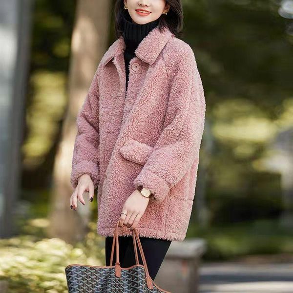 

women's jackets coat 2021 autumn winter korean version plush thickened medium and long lapel jacket female loose cotton, Black;brown
