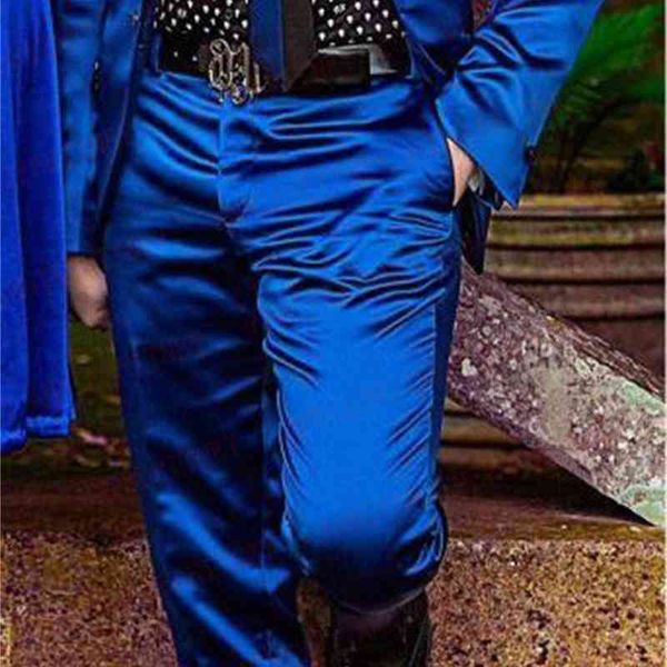 

men's suits & blazers fashion royal blue satin men suit set prom dinner party wedding tuxedo slim groom custom shiny blazer pants, White;black