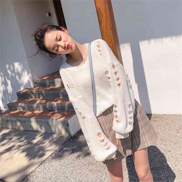 

spring autumn elegant knitted sweaters women pullovers winter o neck loose warm plus size knitt female sweater 210427, White;black