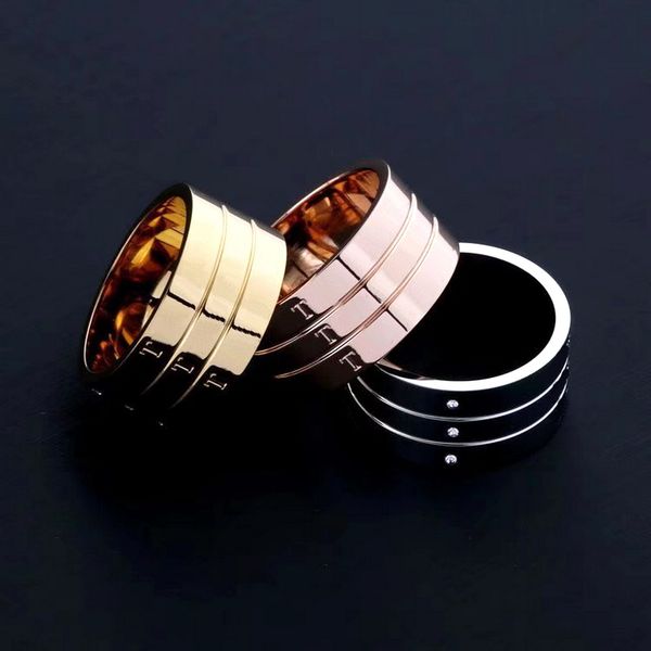 

europe america fashion lady women titanium steel engraved letter settings diamond 18k gold plated three layers wide ring rings 3 color size, Slivery;golden
