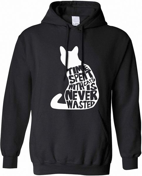 

cat lover hoodie time spent with cats is never wasted a2v6#, Black
