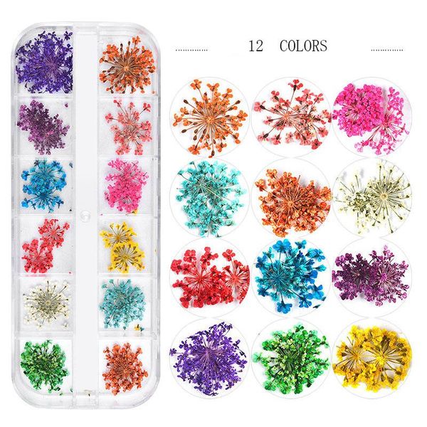 

box 3d dried flower nail decoration natural floral sticker mixed dry diy art decals jewelry uv gel polish manicure decorations, Silver;gold