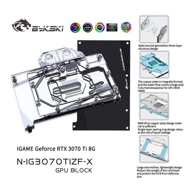 

fans & coolings bykski gpu water cooling block for colorful igame gefore rtx 3070ti 8g video card,with backplate cooler n-ig3070tizf-x