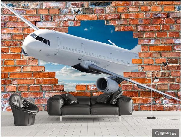 

wallpapers 3d po wallpaper custom mural on the wall airplane brick hole living room home decor for walls 3 d