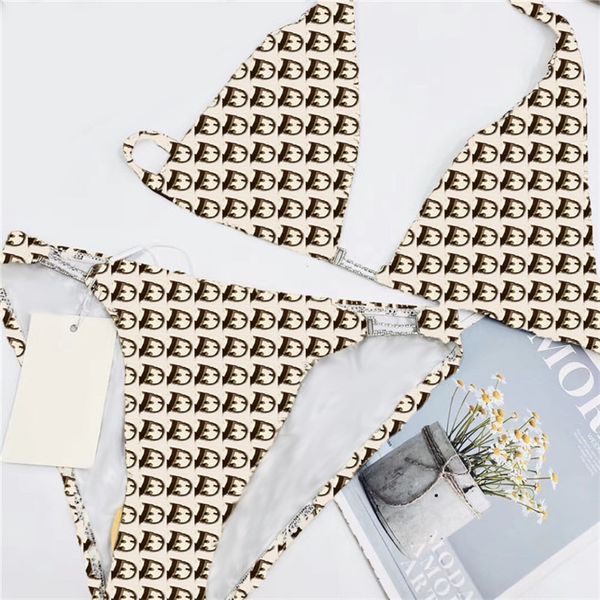

shiny diamond link swimsuits letter print beachwear solid color soft comfortable swimming wears