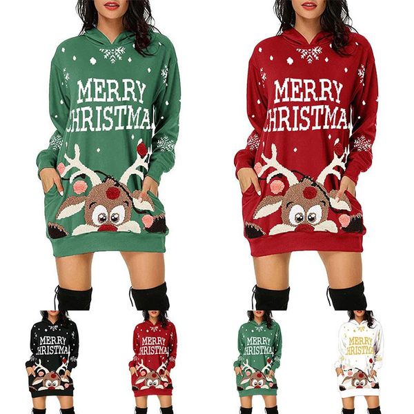 

women's hoodies & sweatshirts christmas women hooded print long sleeve pullover fashion pocket casual 2021, Black