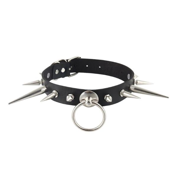 

chokers punk long spiked choker faux leather collar for girls cool rivets chocker goth style necklace jewelry gothic accessories, Golden;silver
