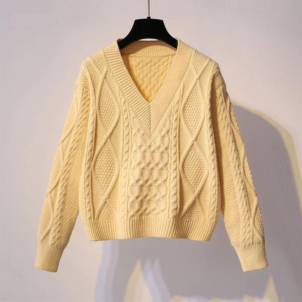 

women's sweaters v-neck vintage knitted women sweater and pullovers winter solid long-sleeved loose casual all match female pulls, White;black