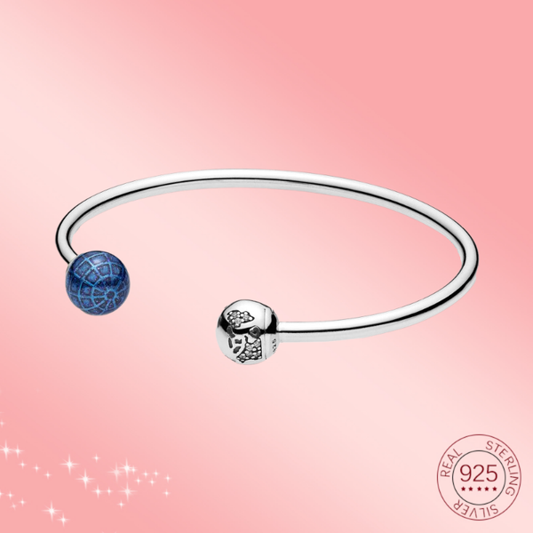 

sterling silver blue two-color earth bangle bracelet for beads charms diy original pan jewelry fashion women gift charm bracelets, Golden;silver