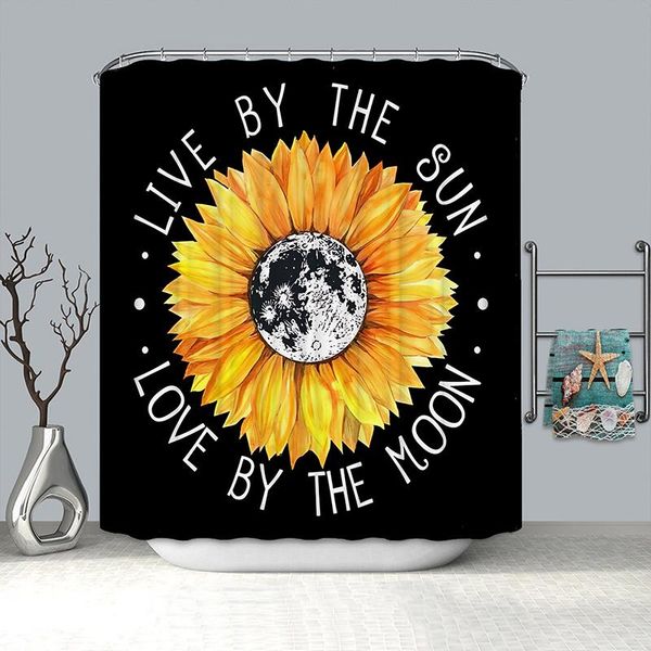 

yellow sunflower bathroom curtain black shower waterproof toilet decor curtains