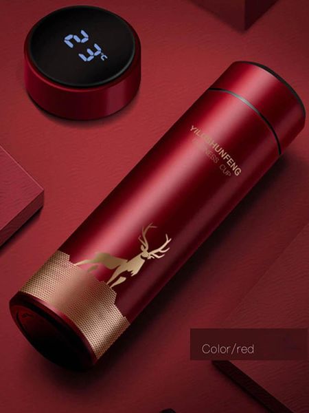 

water bottles 500ml bottle vacuum insulated mug 304 stainless steel led touches screen temperature display cup soild color