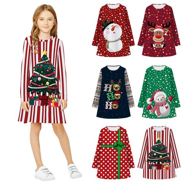 

girl's dresses toddler baby girls christmas print party dress children's clothing kids princess casual clothes year, Red;yellow