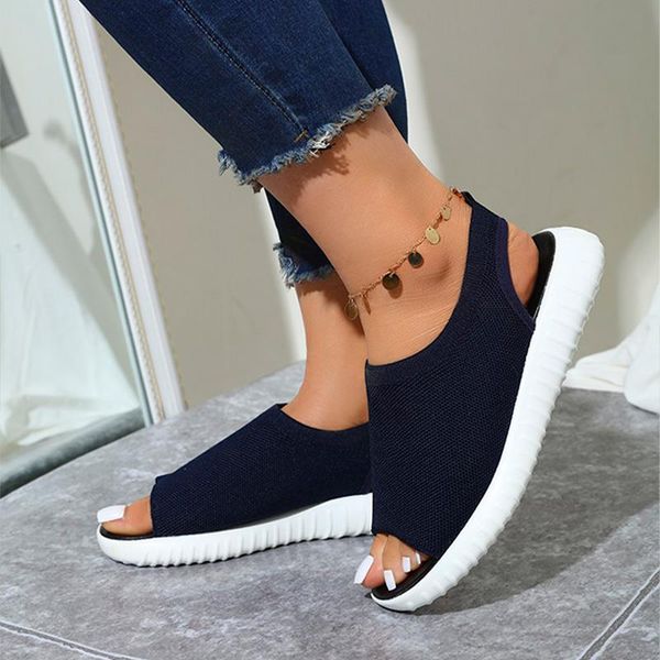 

sandals women mesh peep toe breathable elastic band shallow ladies platform solid female summer fashion feetwear plus size, Black