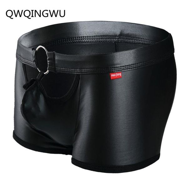 

underpants gay men boxer boxershorts pu leather u convex pouch open front male panties underwear classical plaid shorts, Black;white
